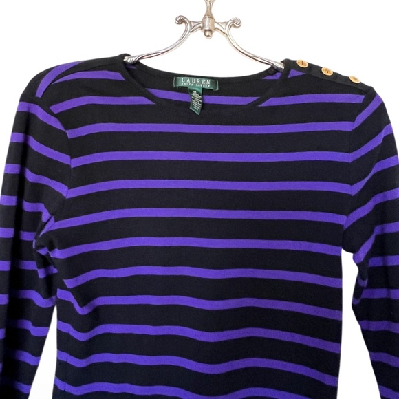 Lauren Ralph Lauren Purple and Black 3/4 Sleeve Shirt with Gold buttons - Picture 3 of 10